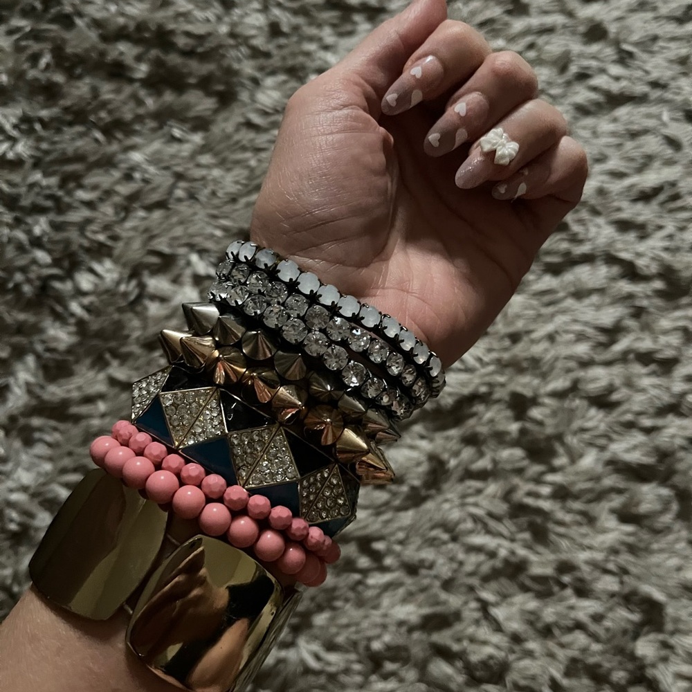 10 Bracelets Lot Rhinestone Pyramid Spike Pink Gold Silver Cute Fashion Jewelry